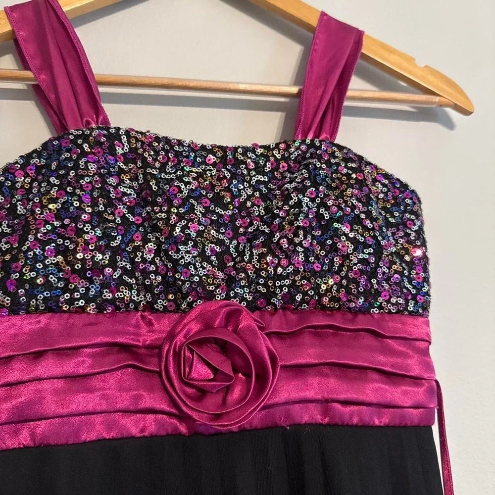 Y2K Speechless Fuchsia Pink and Black Sequin Rose Party Dress